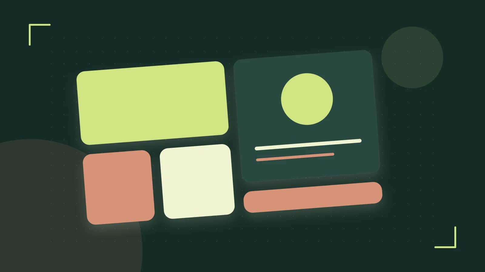 Editorial illustration of responsive browser layouts, overlapping design components and a color system