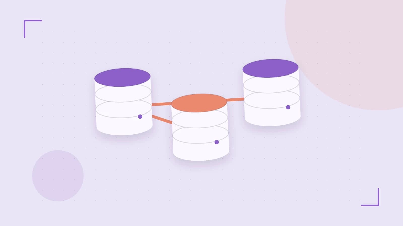 Editorial illustration of structured records, database cylinders and relationships between tables