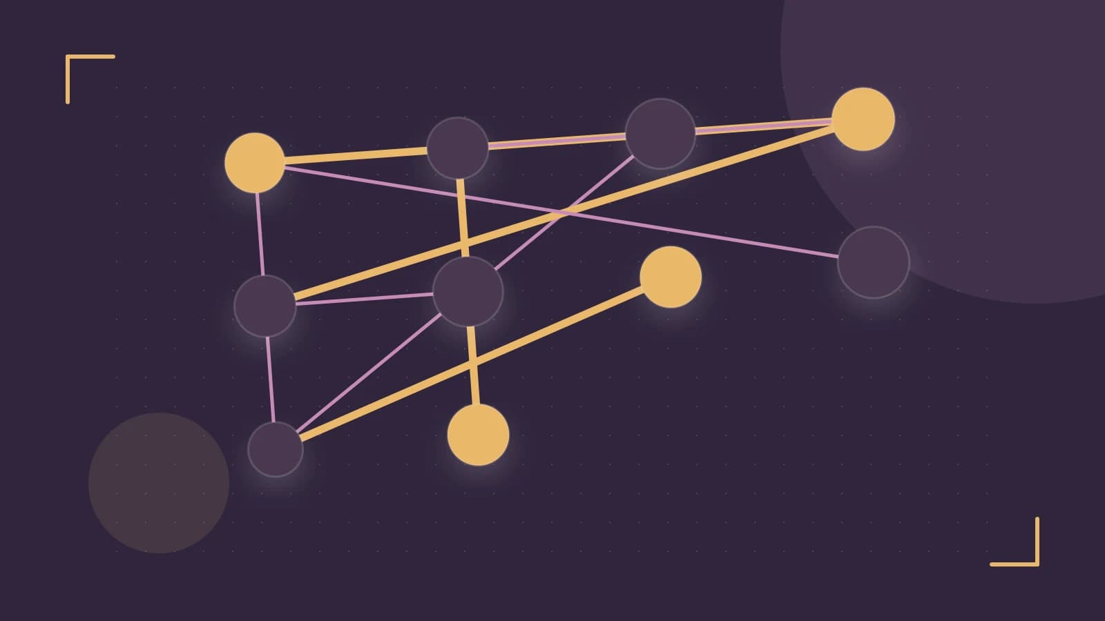 Editorial illustration of an algorithmic node graph with branching paths and a highlighted result