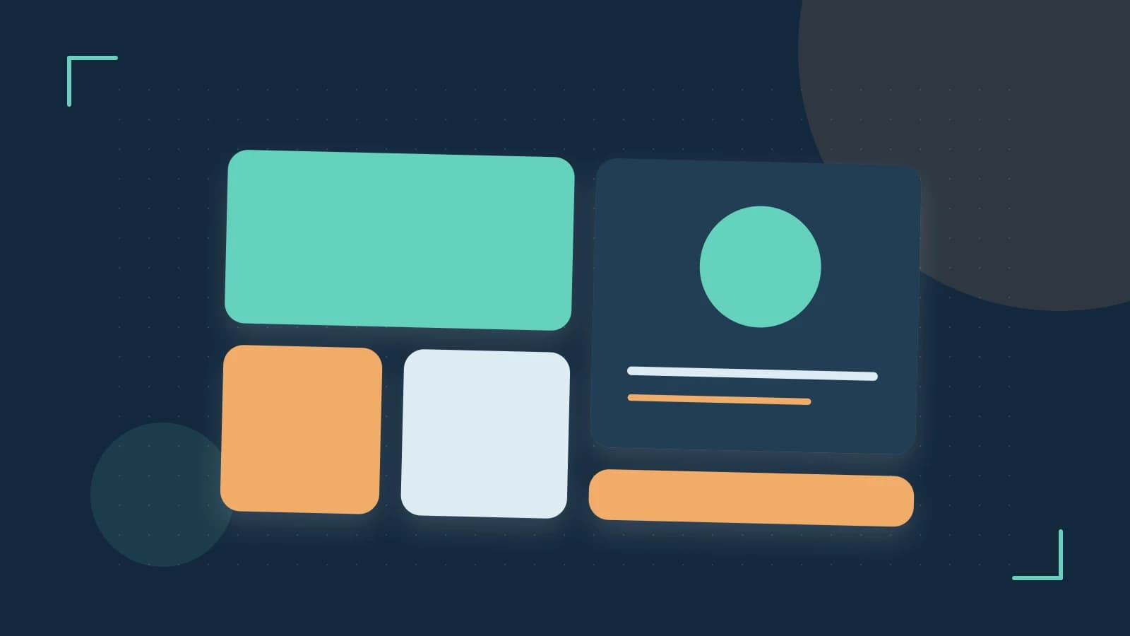 Editorial illustration of responsive browser layouts, overlapping design components and a color system