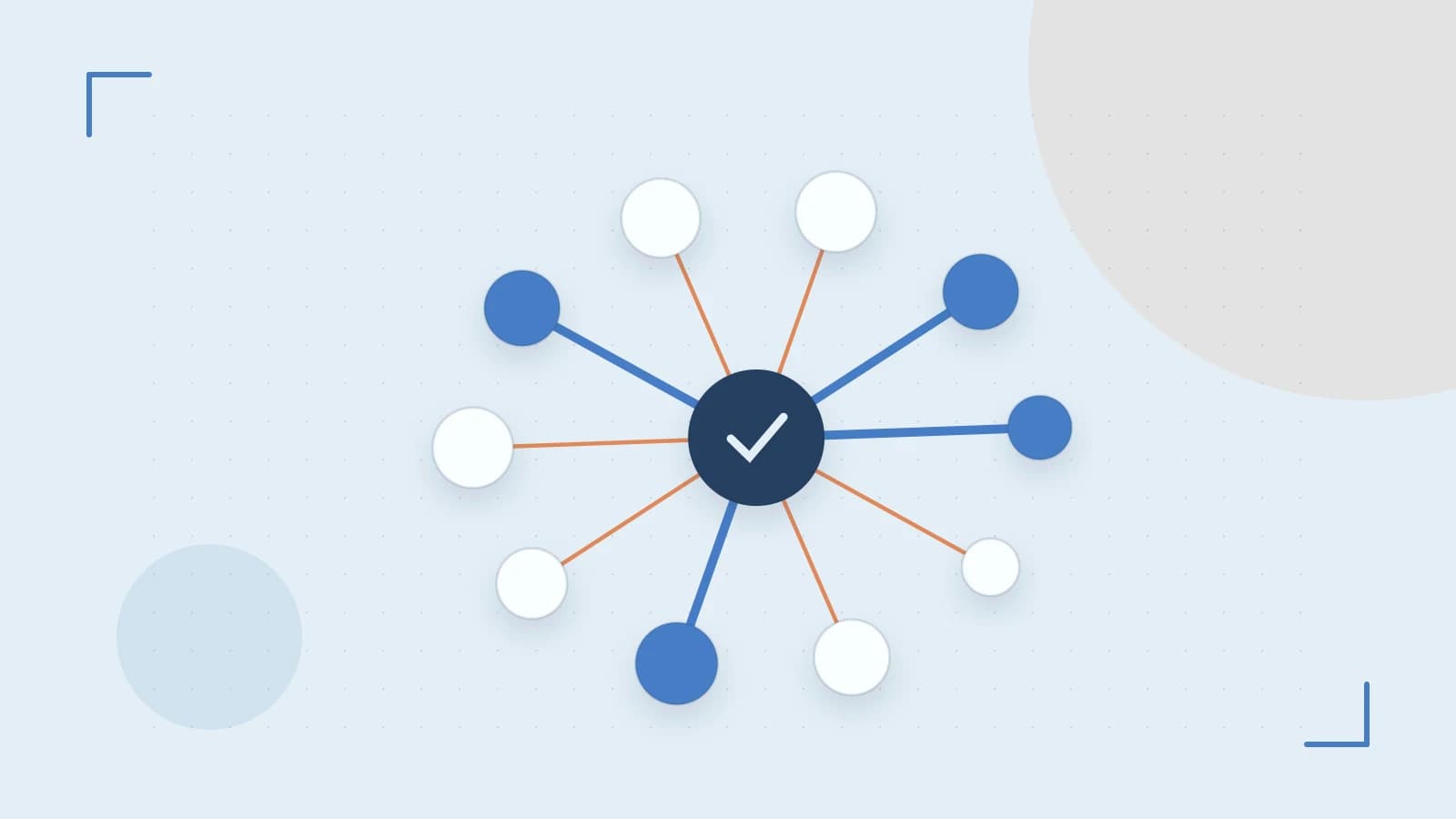 Editorial illustration of an algorithmic node graph with branching paths and a highlighted result