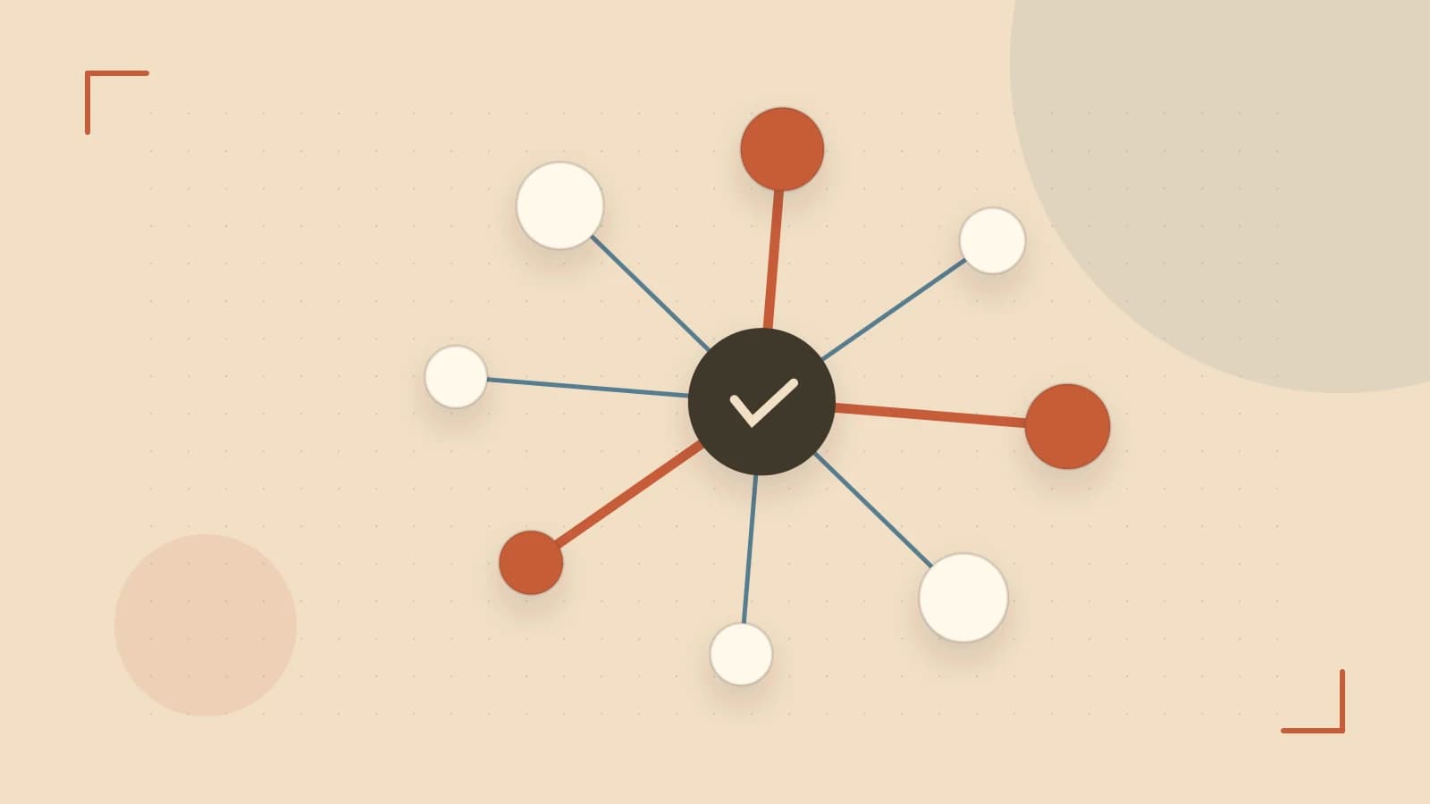 Editorial illustration of an algorithmic node graph with branching paths and a highlighted result