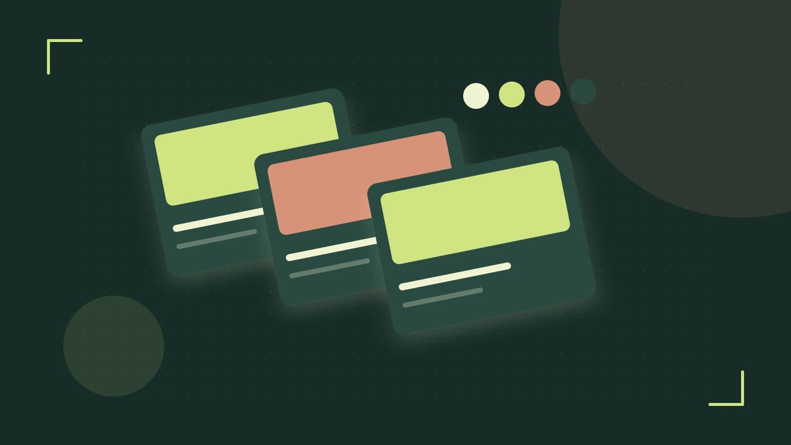 Editorial illustration of responsive browser layouts, overlapping design components and a color system