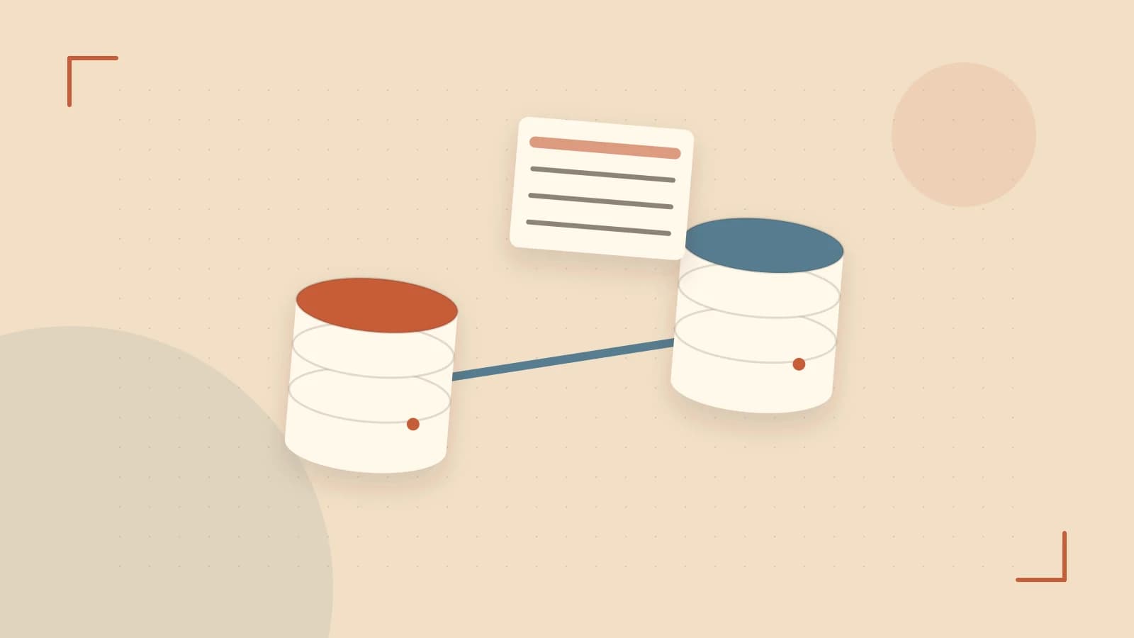 Editorial illustration of structured records, database cylinders and relationships between tables