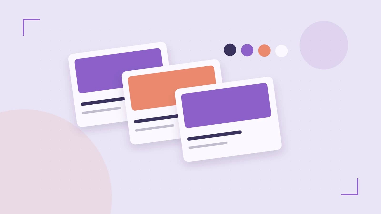 Editorial illustration of responsive browser layouts, overlapping design components and a color system