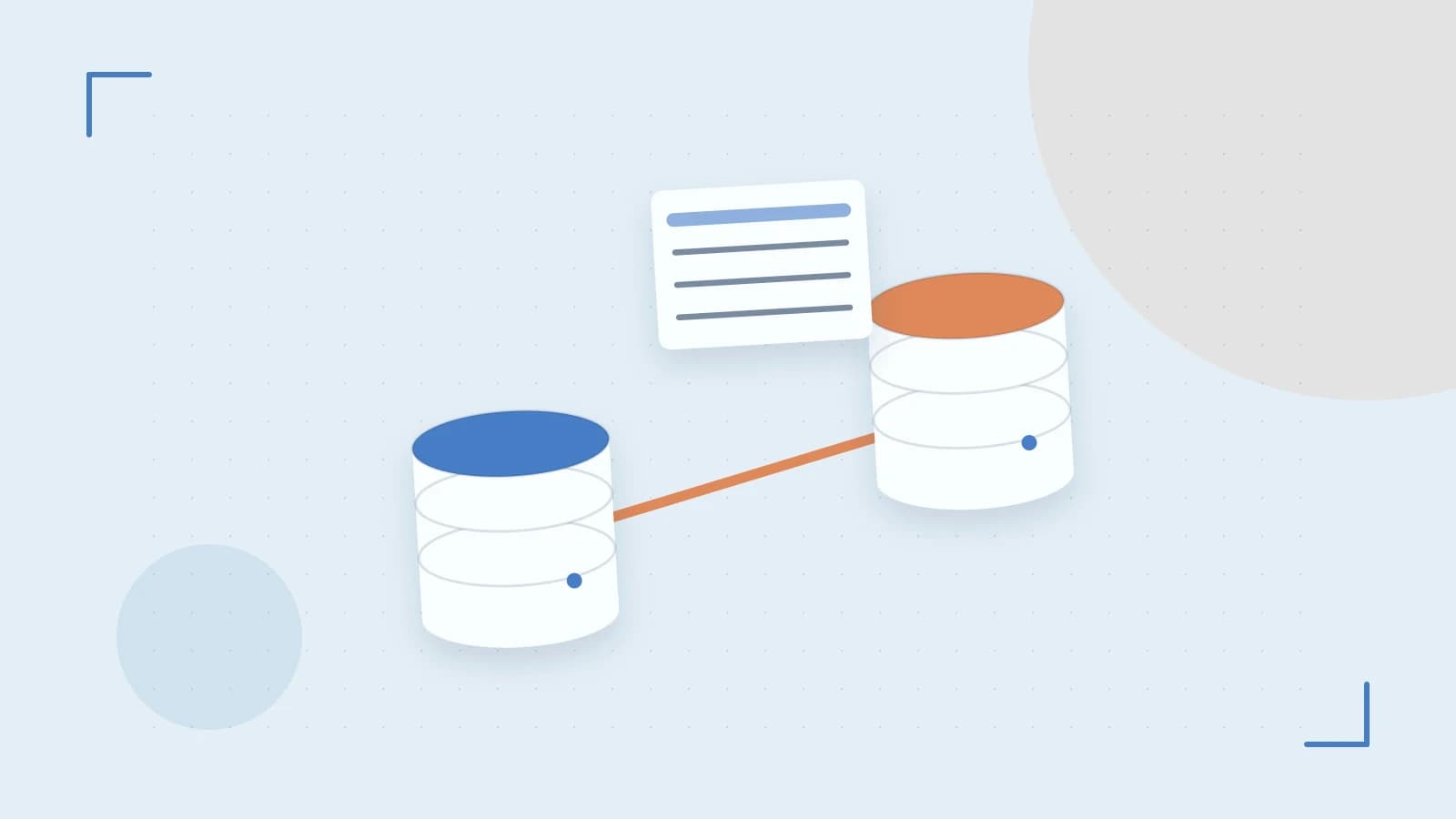 Editorial illustration of structured records, database cylinders and relationships between tables