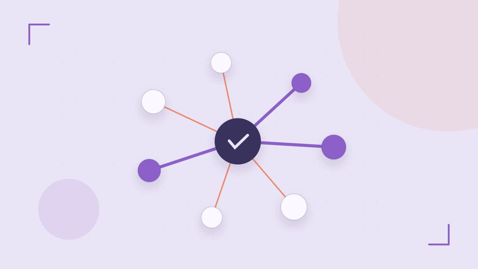 Editorial illustration of an algorithmic node graph with branching paths and a highlighted result