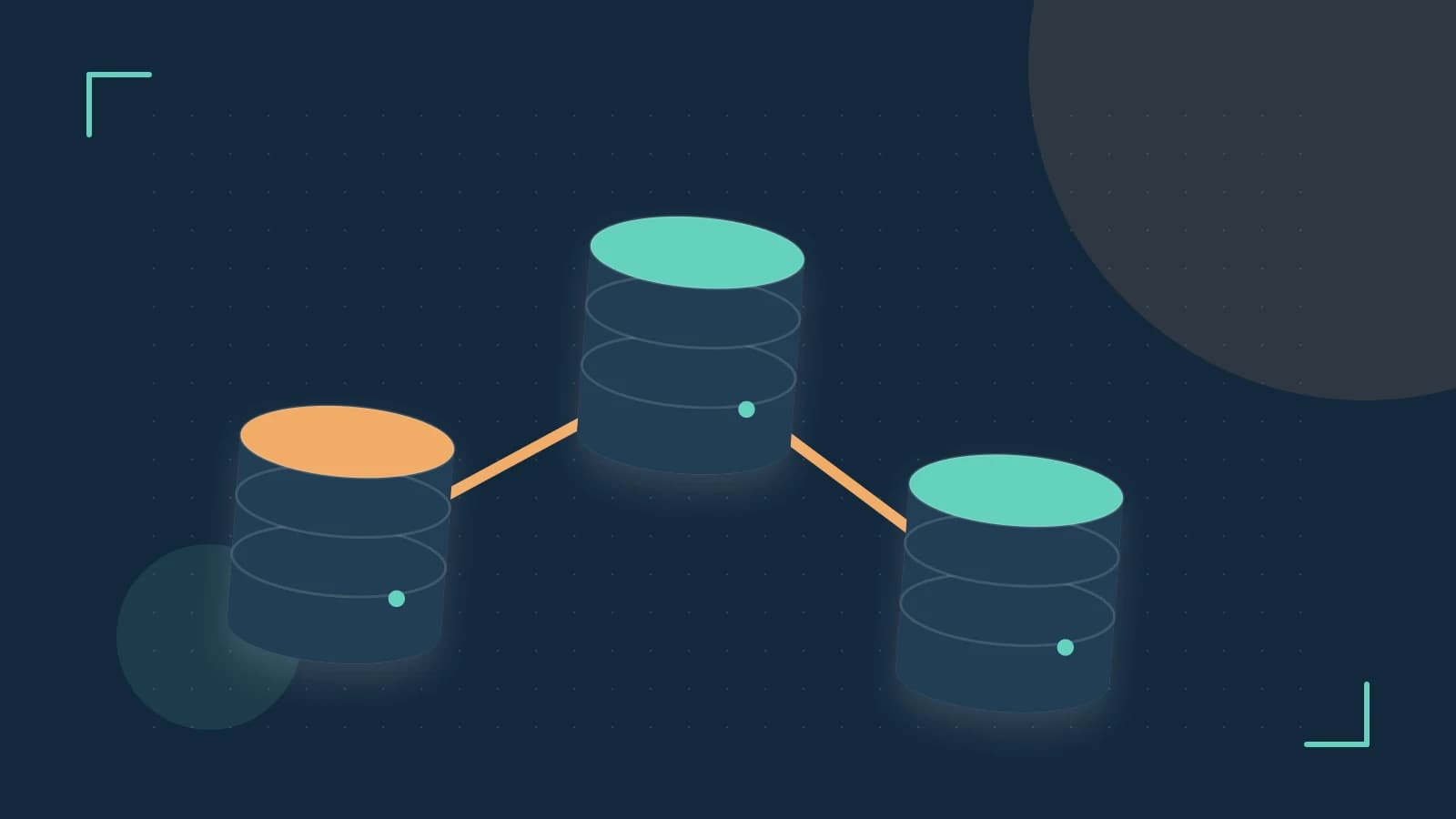 Editorial illustration of structured records, database cylinders and relationships between tables