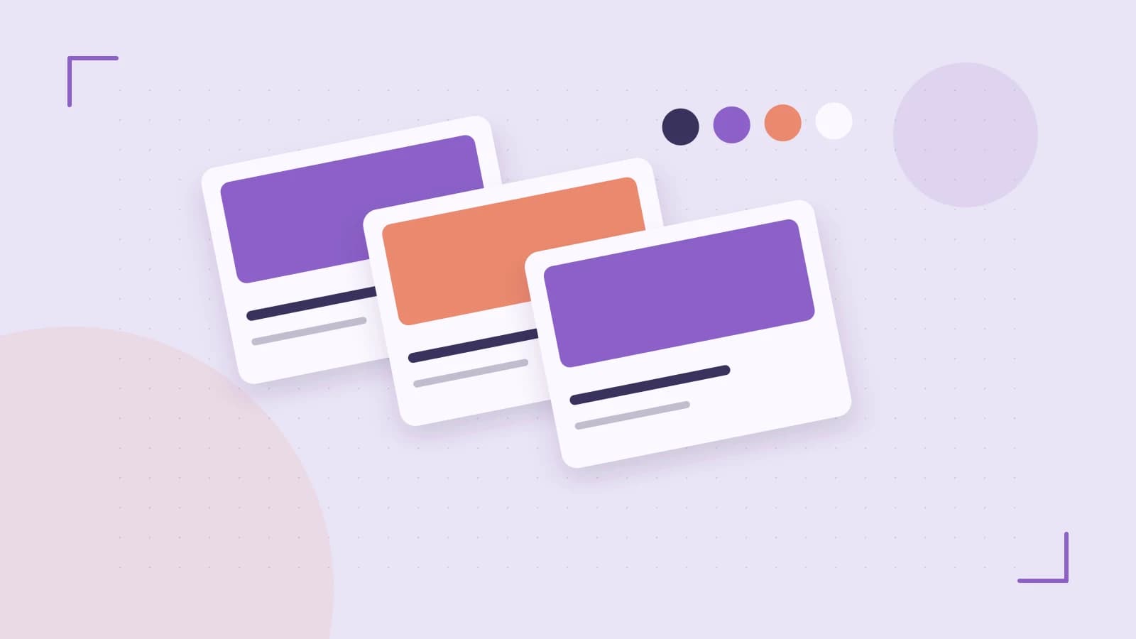 Editorial illustration of responsive browser layouts, overlapping design components and a color system