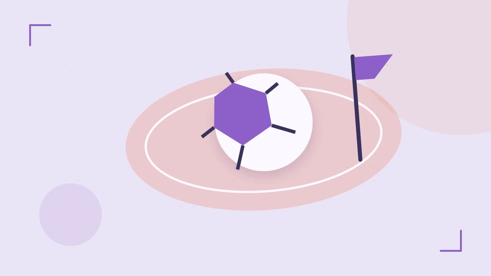 Editorial illustration of a stylized sports ball, stadium geometry and dynamic arcs