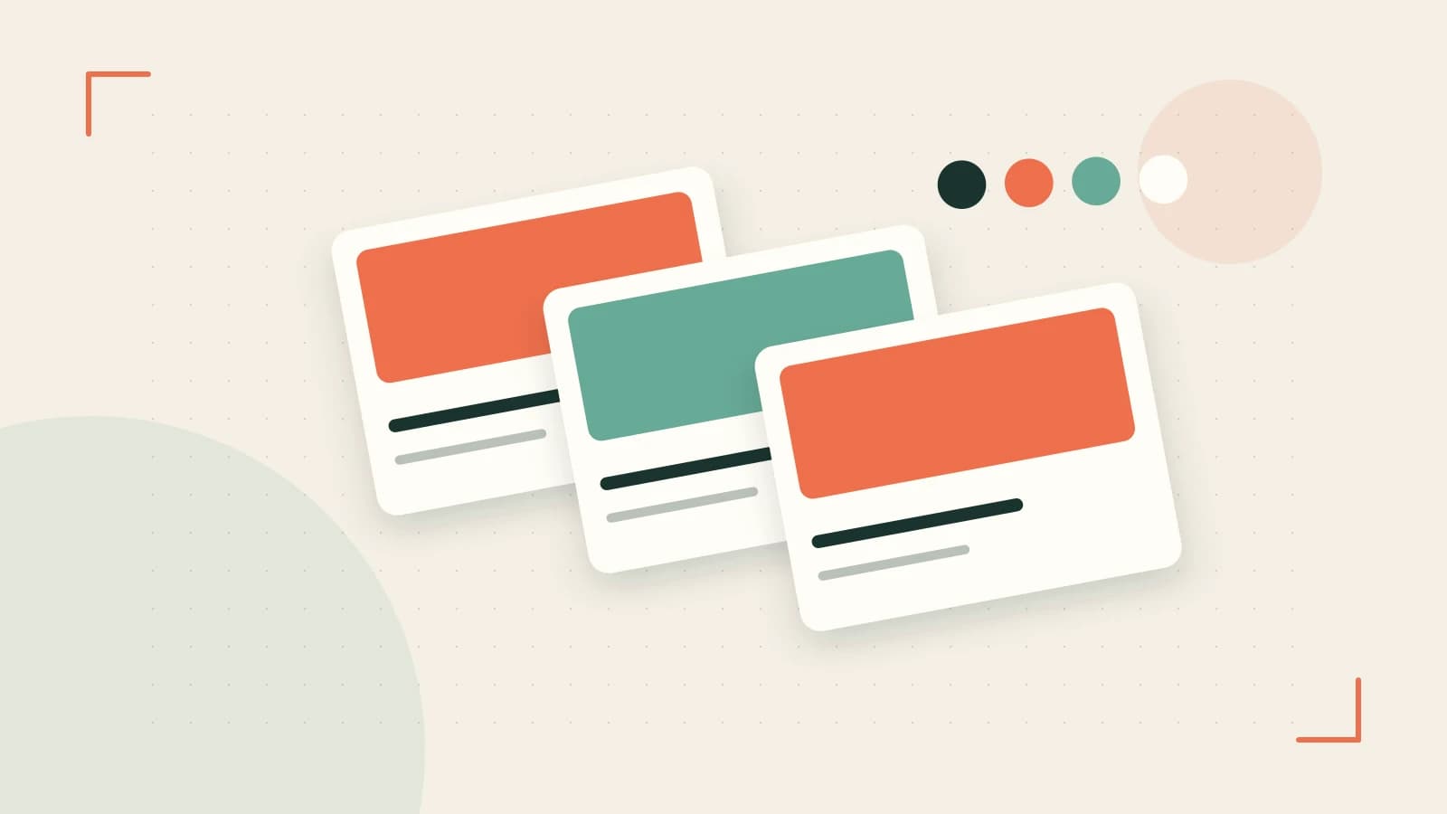 Editorial illustration of responsive browser layouts, overlapping design components and a color system