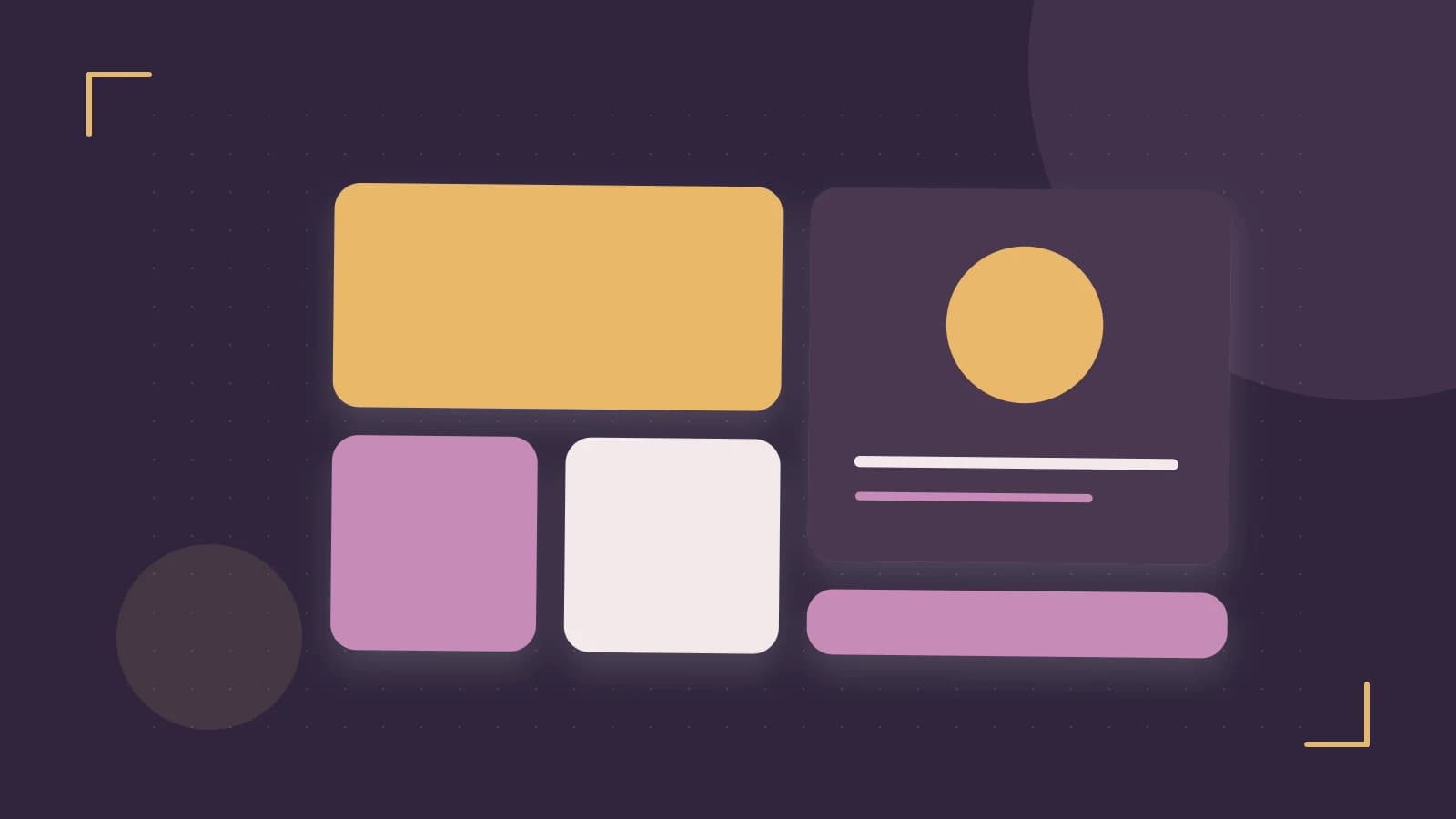 Editorial illustration of responsive browser layouts, overlapping design components and a color system