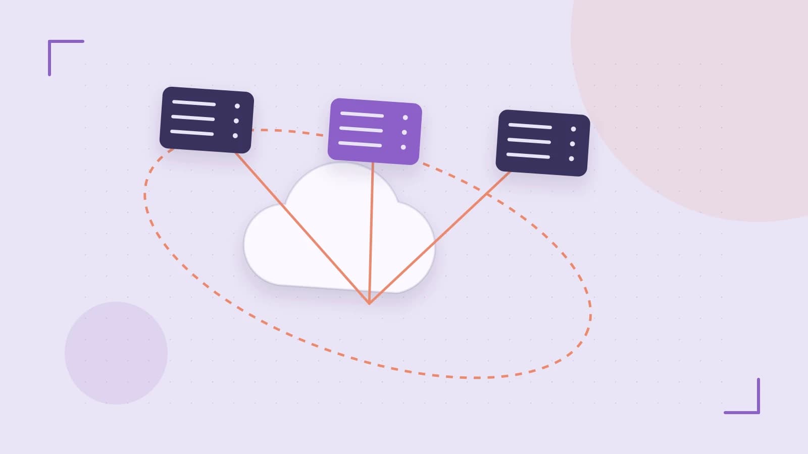Editorial illustration of cloud infrastructure, connected server racks and an orbital service map