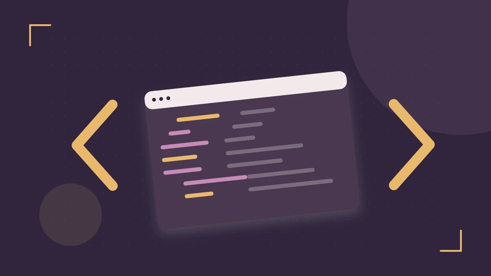 Editorial illustration of an abstract code editor, syntax blocks and oversized programming brackets