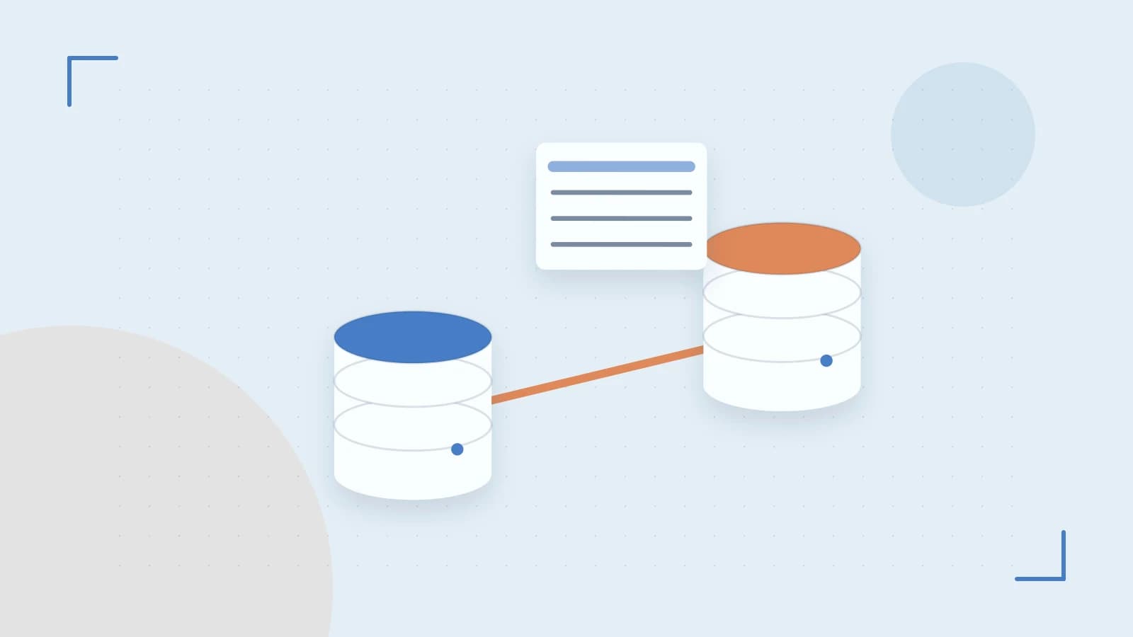 Editorial illustration of structured records, database cylinders and relationships between tables
