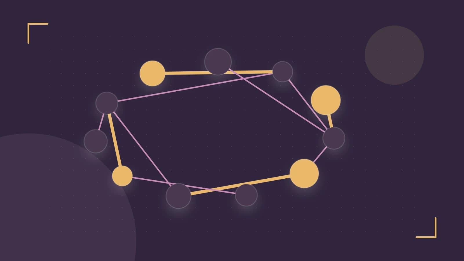 Editorial illustration of an algorithmic node graph with branching paths and a highlighted result