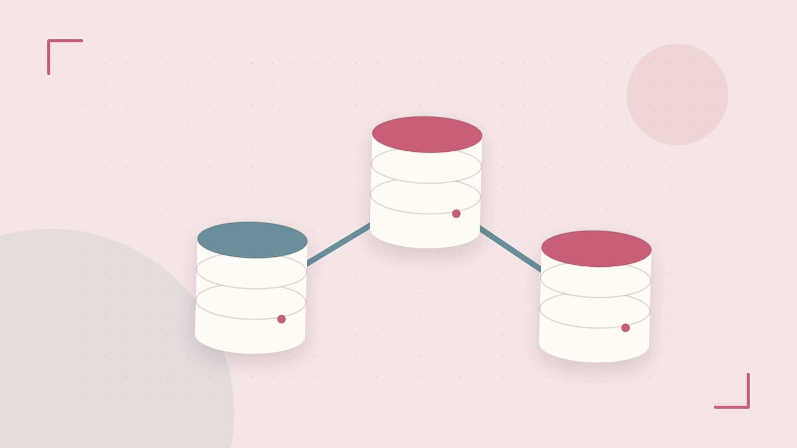 Editorial illustration of structured records, database cylinders and relationships between tables