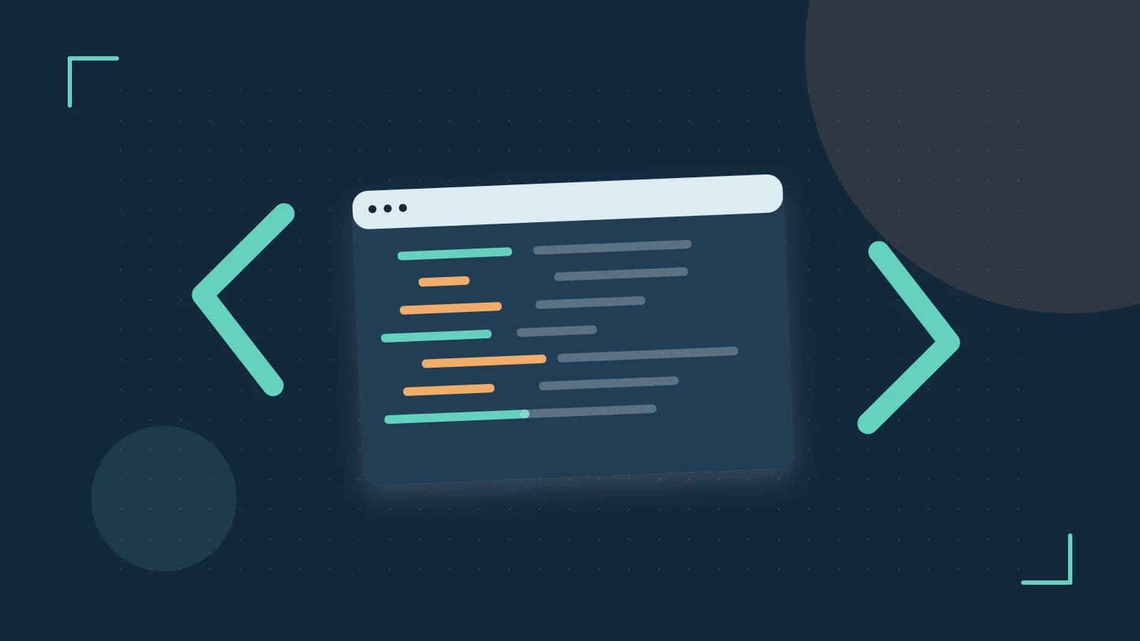Editorial illustration of an abstract code editor, syntax blocks and oversized programming brackets