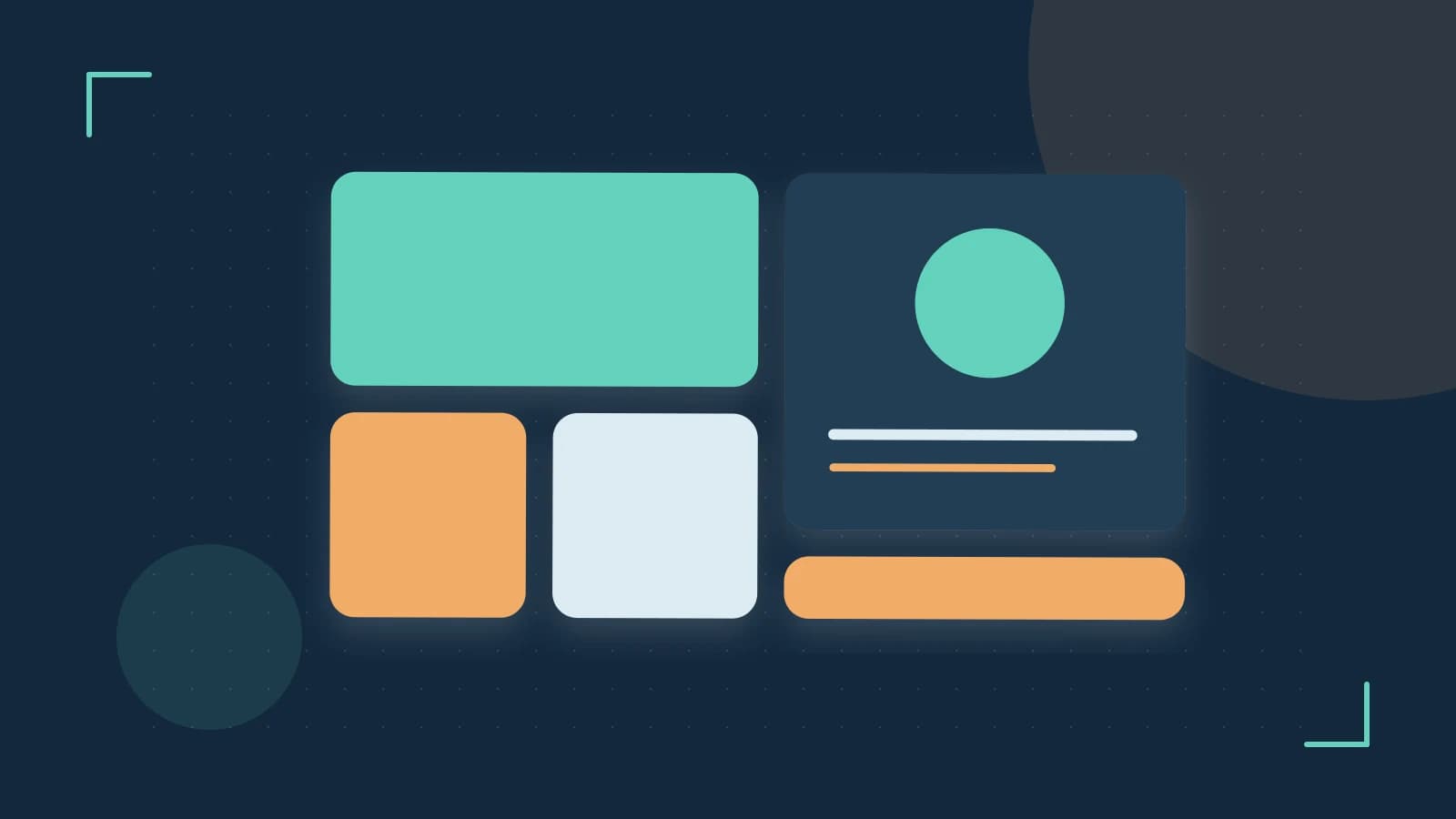 Editorial illustration of responsive browser layouts, overlapping design components and a color system