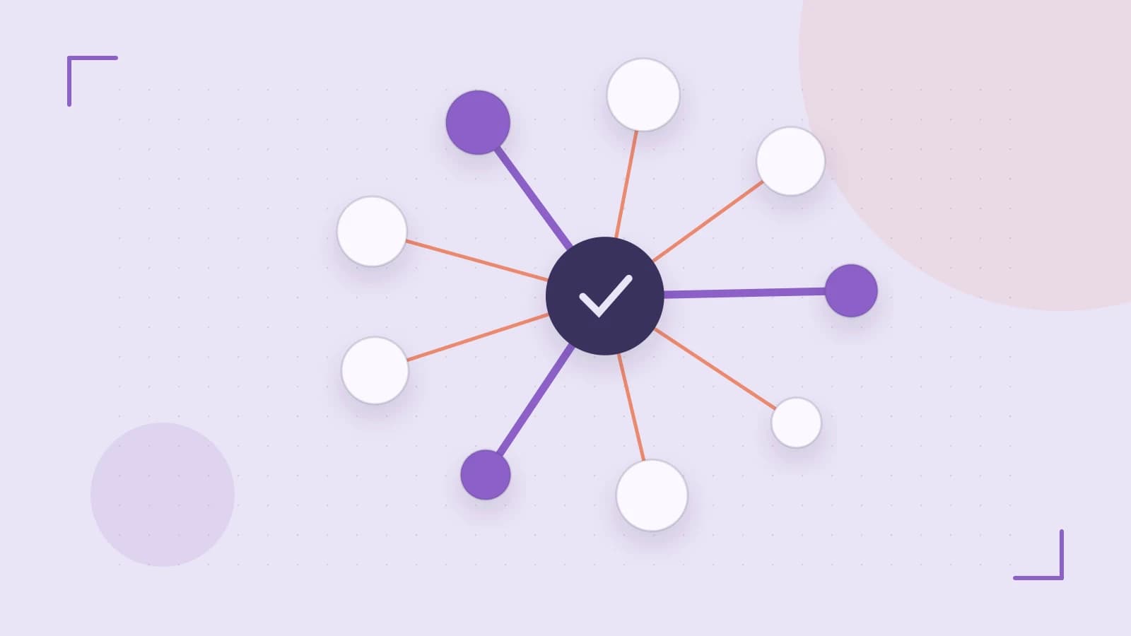 Editorial illustration of an algorithmic node graph with branching paths and a highlighted result