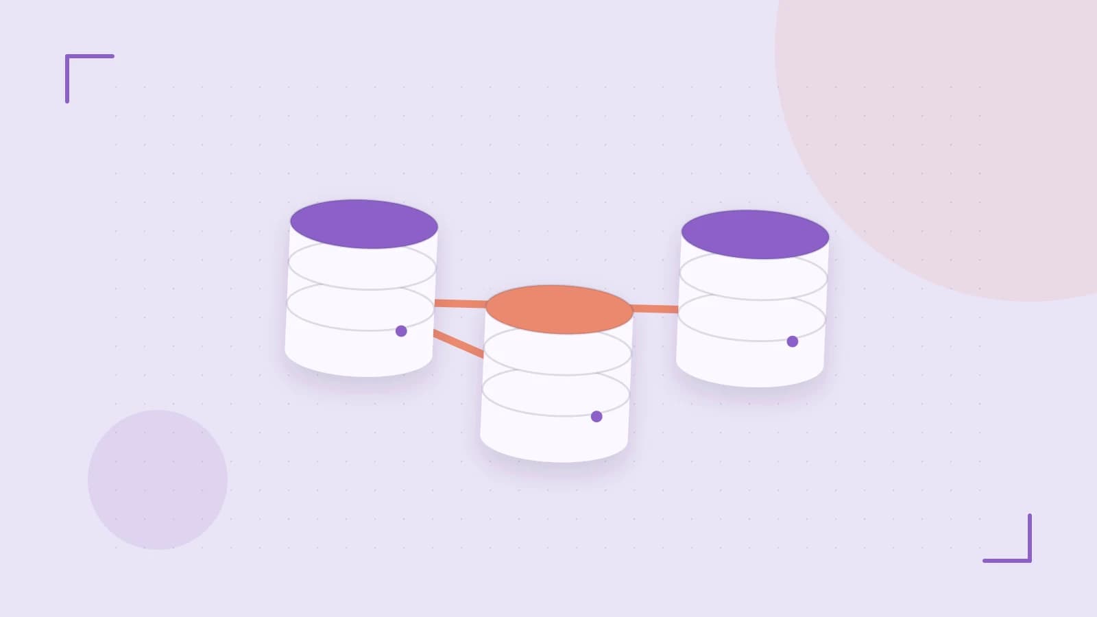 Editorial illustration of structured records, database cylinders and relationships between tables