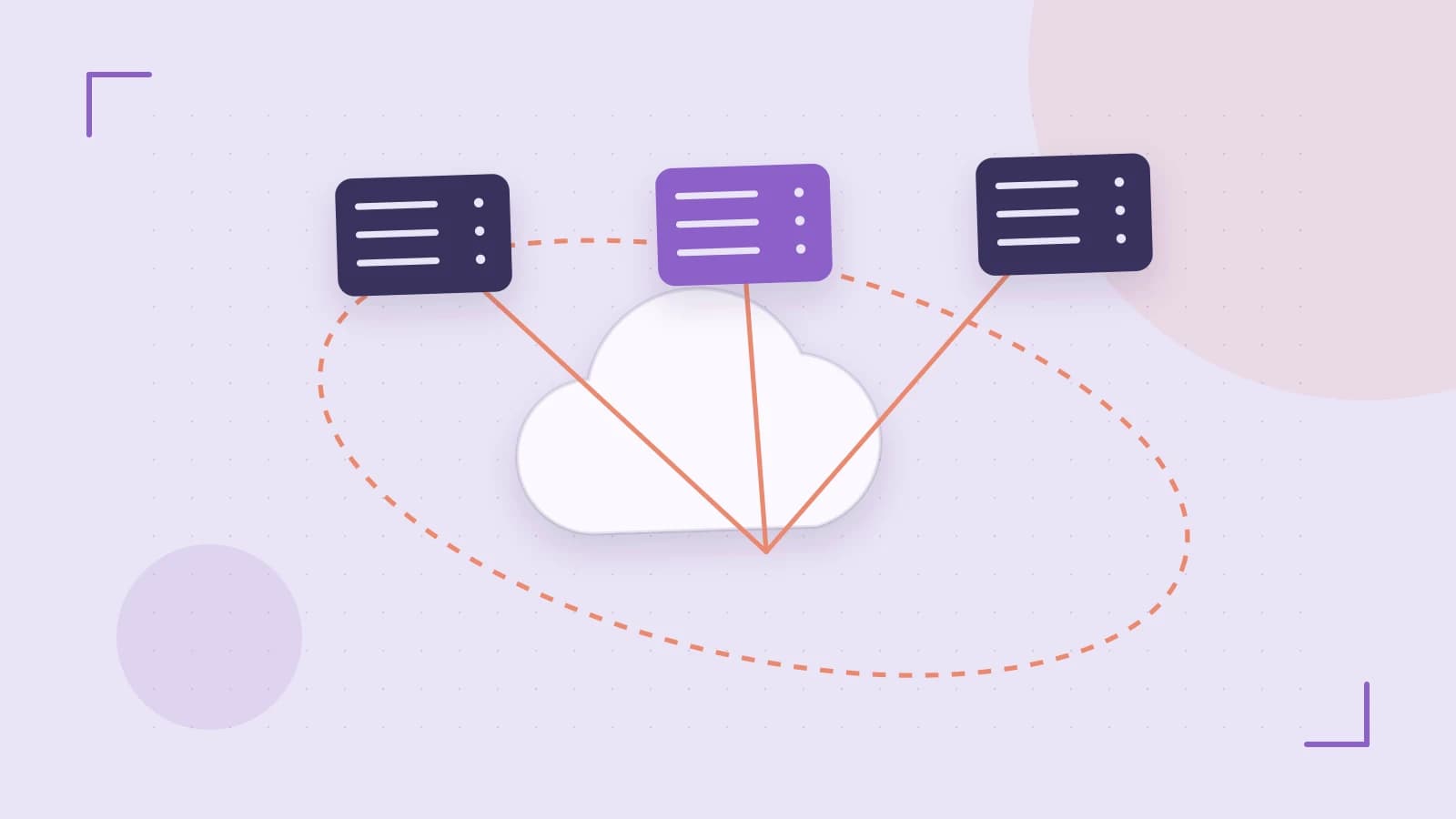 Editorial illustration of cloud infrastructure, connected server racks and an orbital service map