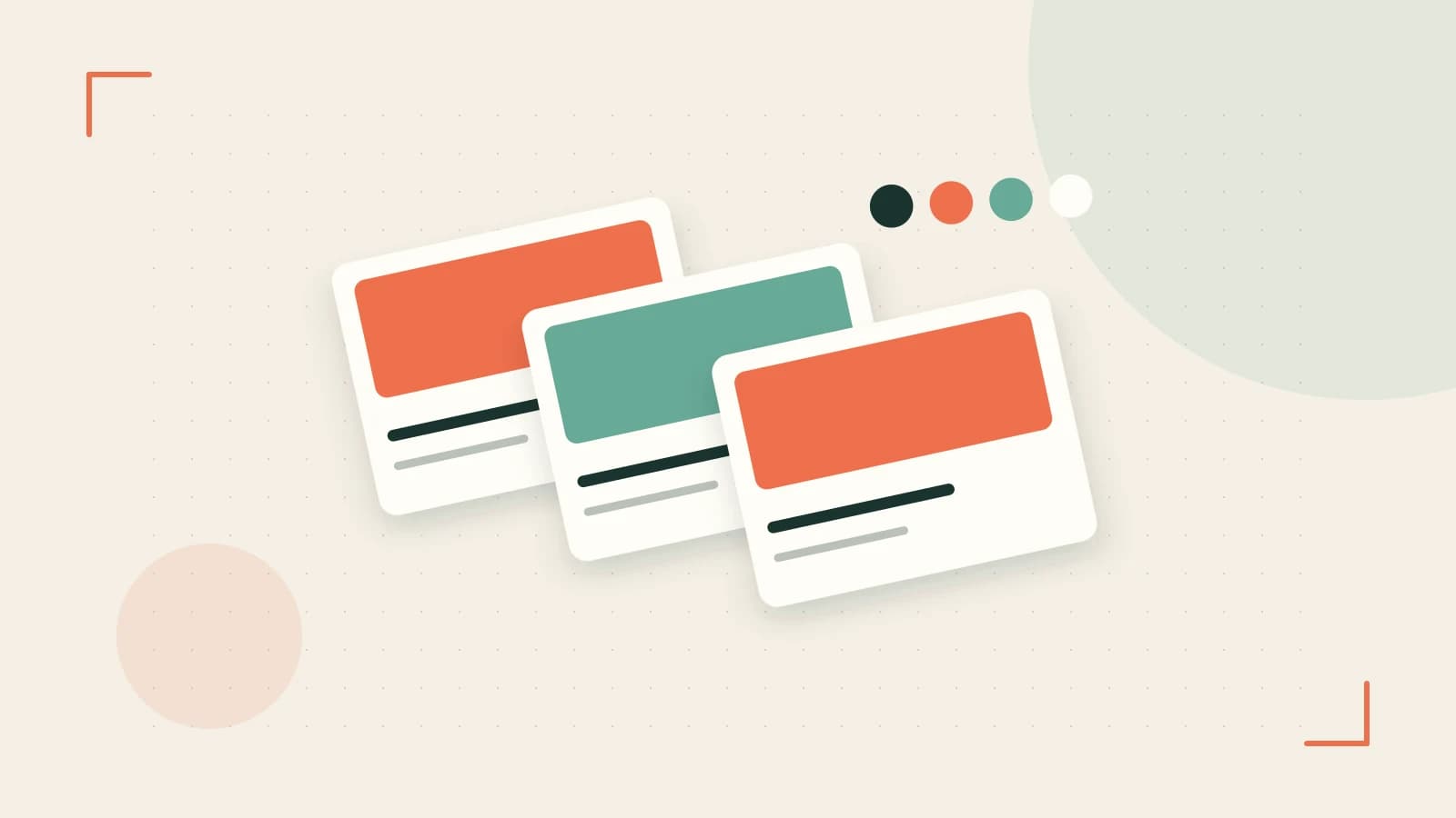 Editorial illustration of responsive browser layouts, overlapping design components and a color system