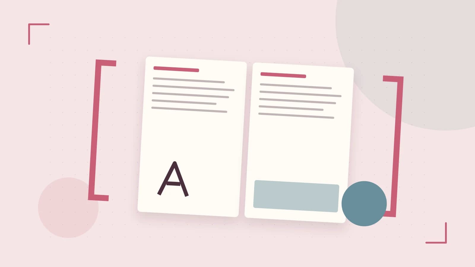 Editorial illustration of typeset pages, expressive letterform shapes and a precise editorial page grid