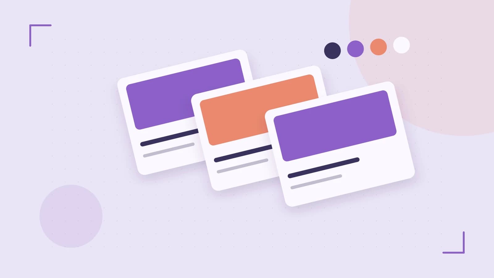 Editorial illustration of responsive browser layouts, overlapping design components and a color system