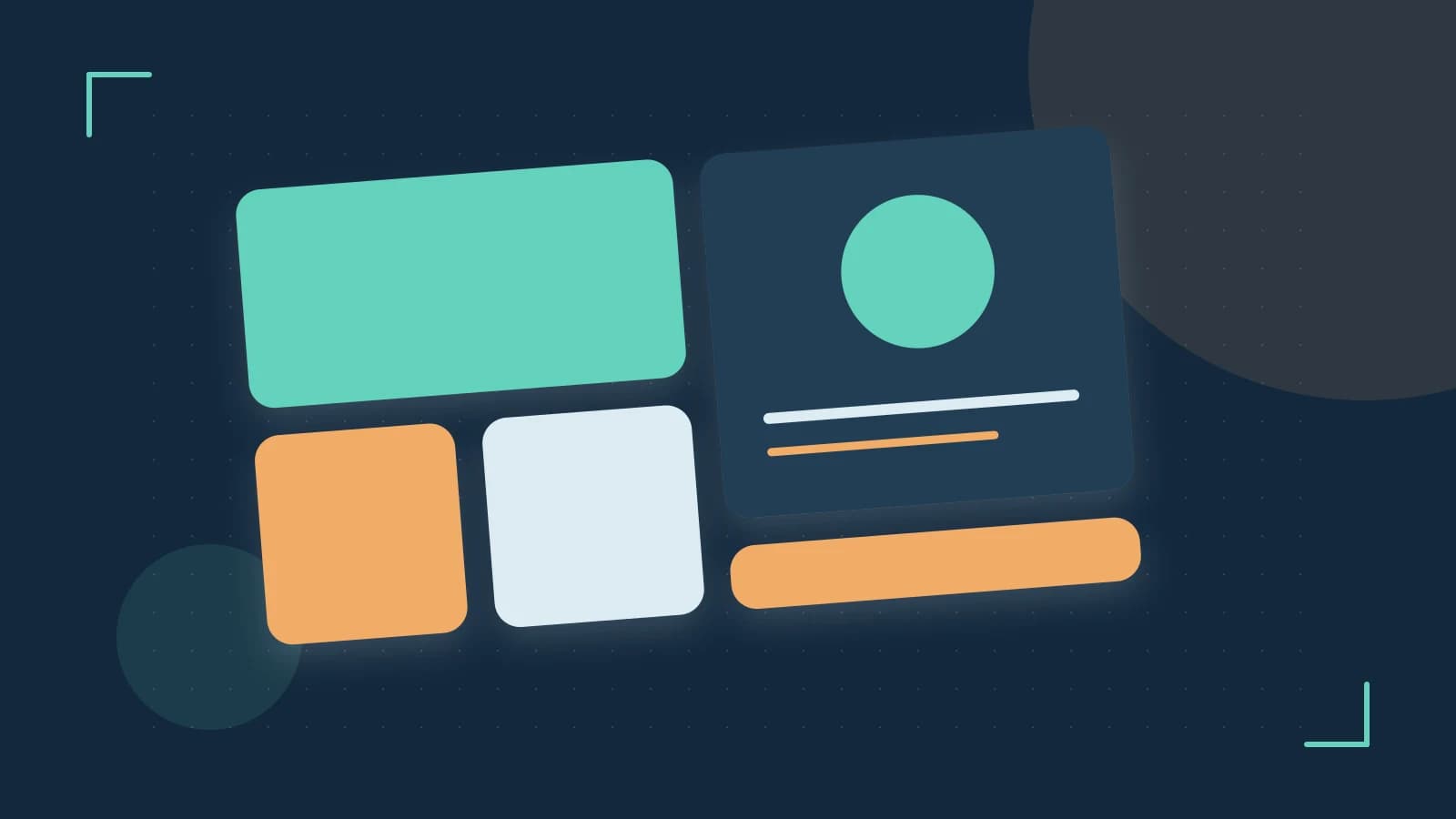 Editorial illustration of responsive browser layouts, overlapping design components and a color system