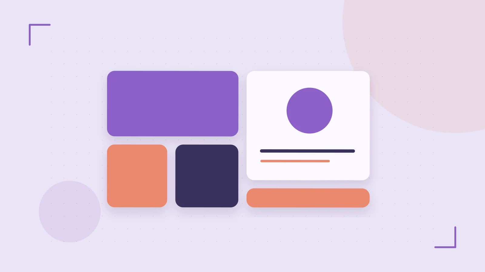 Editorial illustration of responsive browser layouts, overlapping design components and a color system