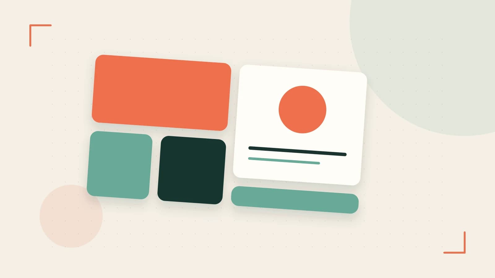 Editorial illustration of responsive browser layouts, overlapping design components and a color system