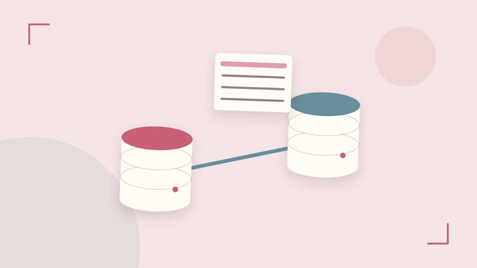 Editorial illustration of structured records, database cylinders and relationships between tables