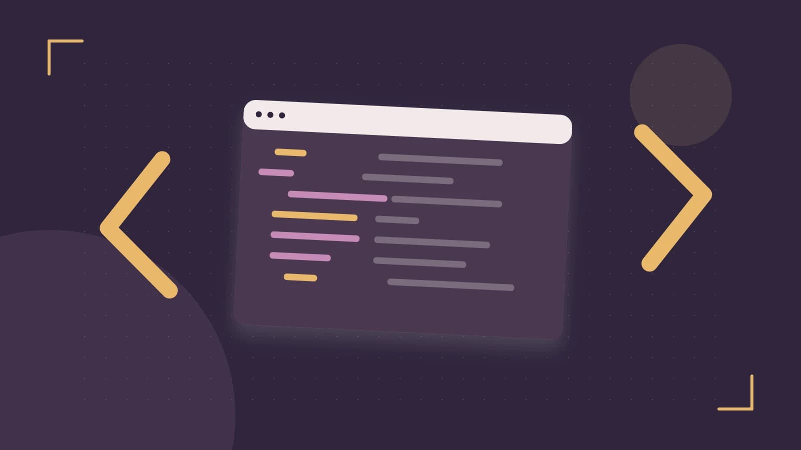 Editorial illustration of an abstract code editor, syntax blocks and oversized programming brackets