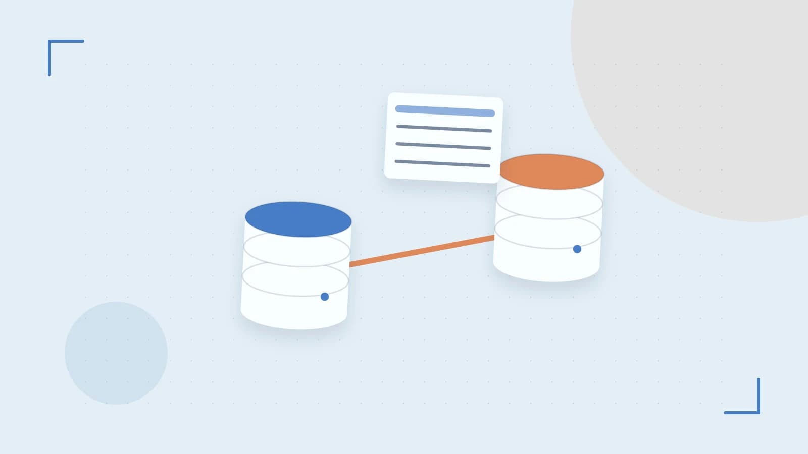 Editorial illustration of structured records, database cylinders and relationships between tables