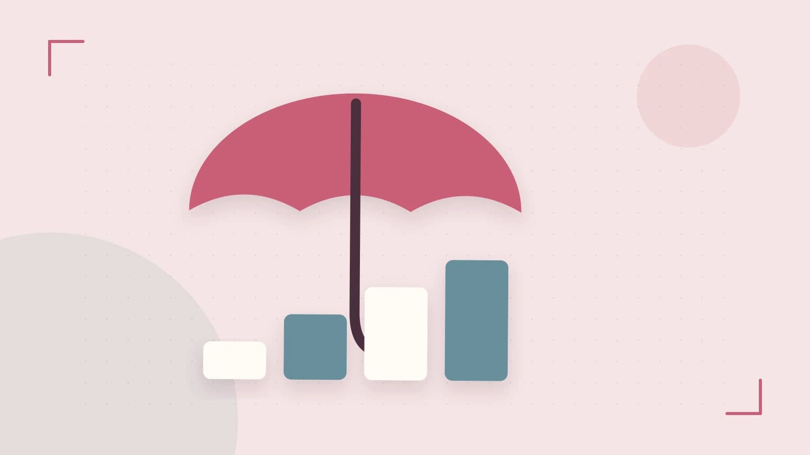 Editorial illustration of abstract coins, a payment card and a geometric financial chart without data labels