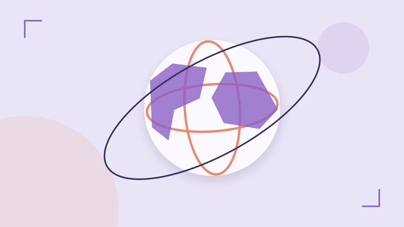 Editorial illustration of an editorial globe with meridians and layered geographic shapes