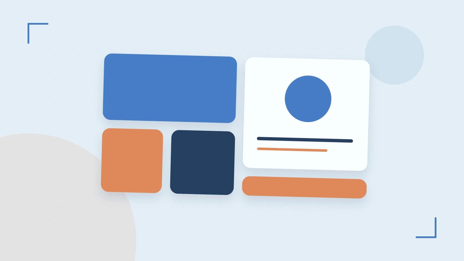 Editorial illustration of responsive browser layouts, overlapping design components and a color system