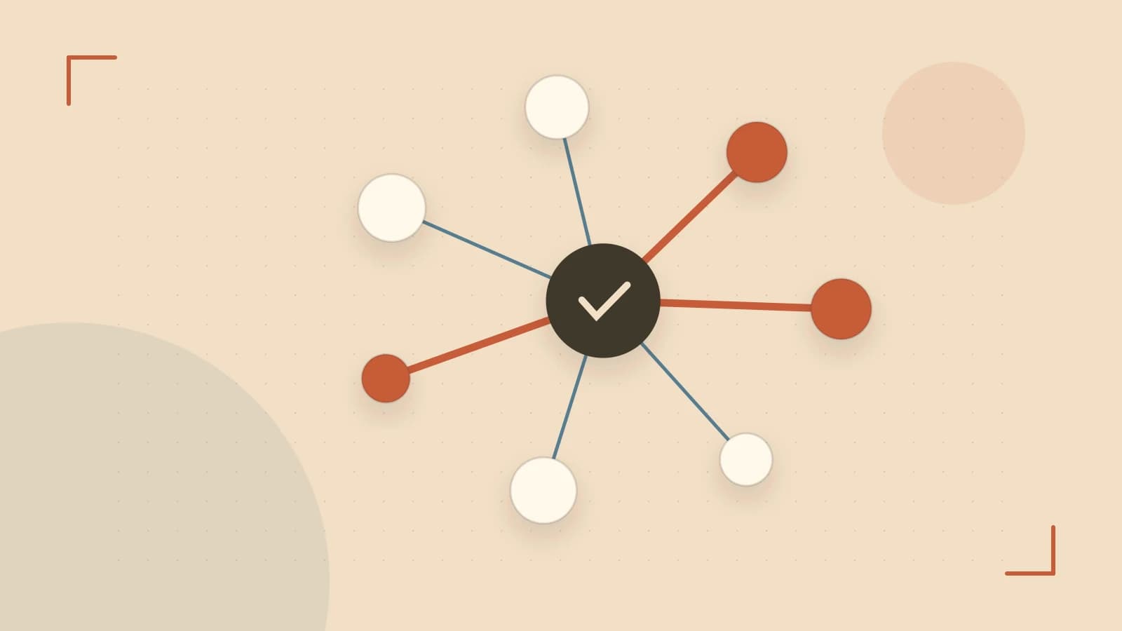 Editorial illustration of an algorithmic node graph with branching paths and a highlighted result