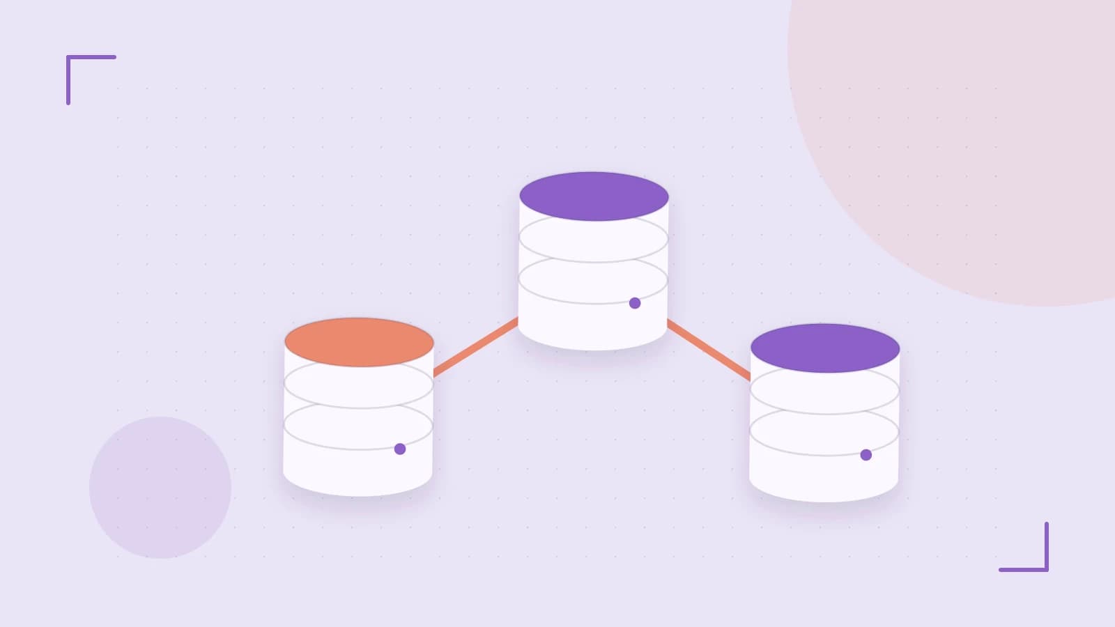 Editorial illustration of structured records, database cylinders and relationships between tables