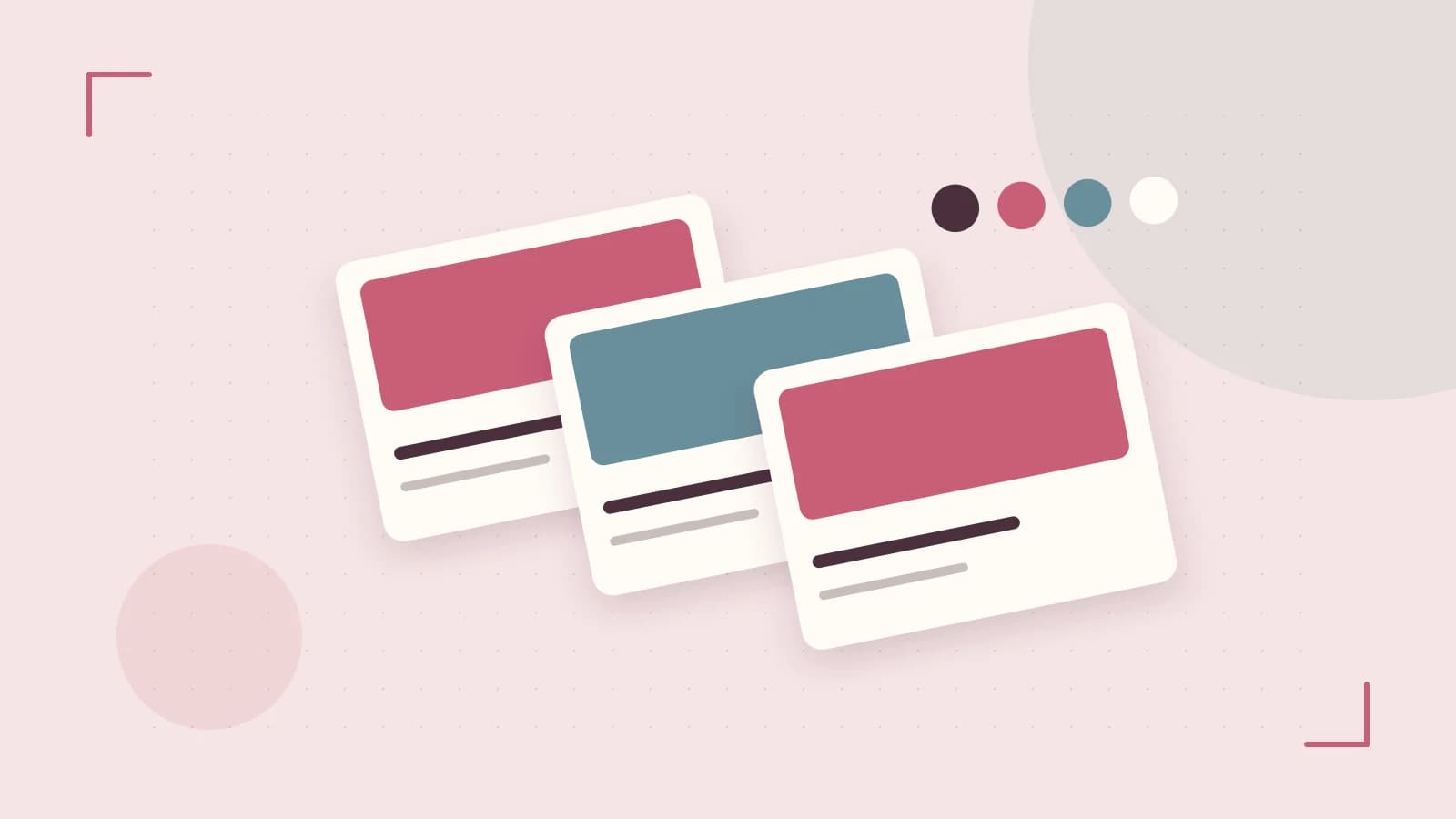 Editorial illustration of responsive browser layouts, overlapping design components and a color system