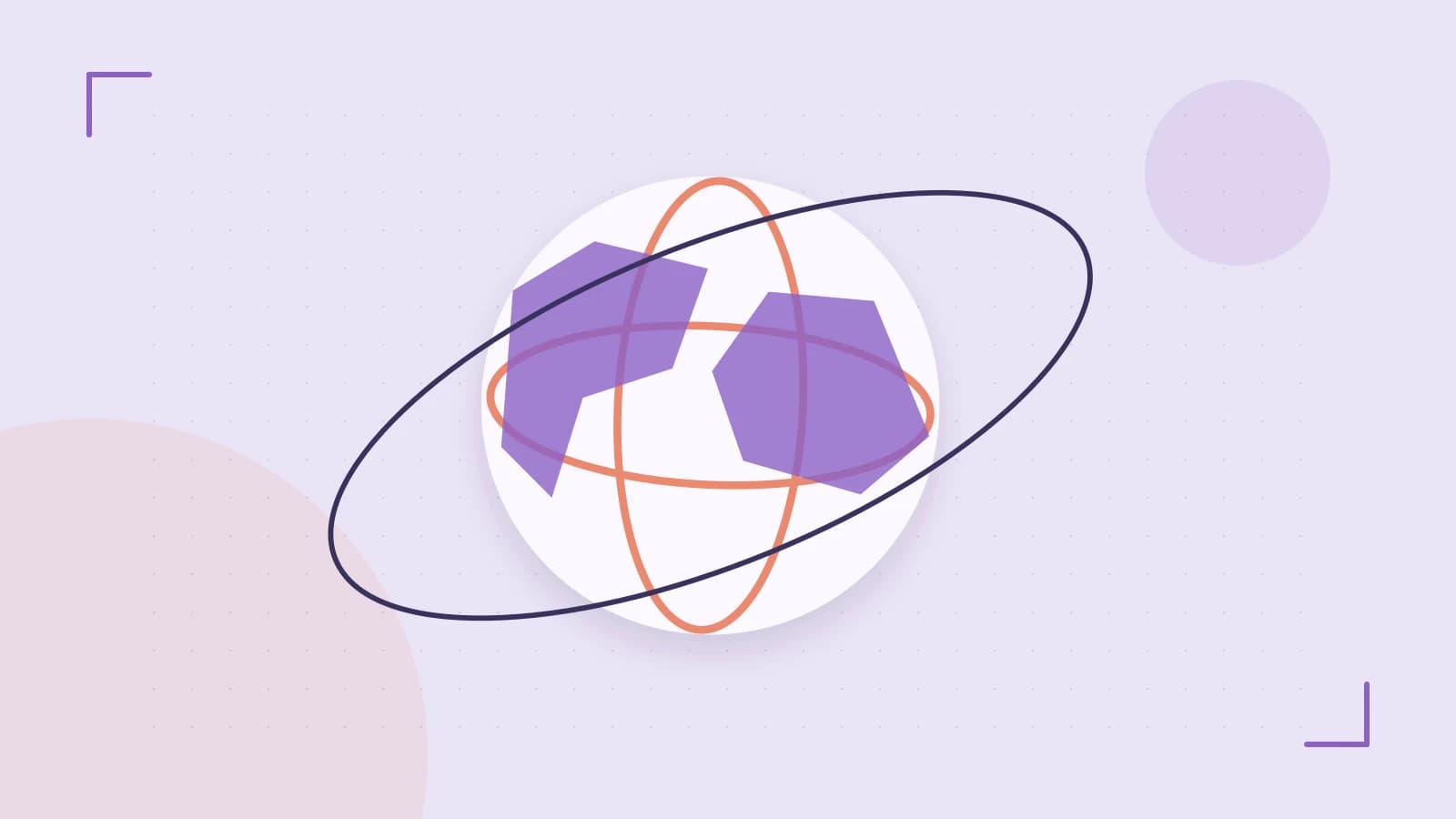Editorial illustration of an editorial globe with meridians and layered geographic shapes