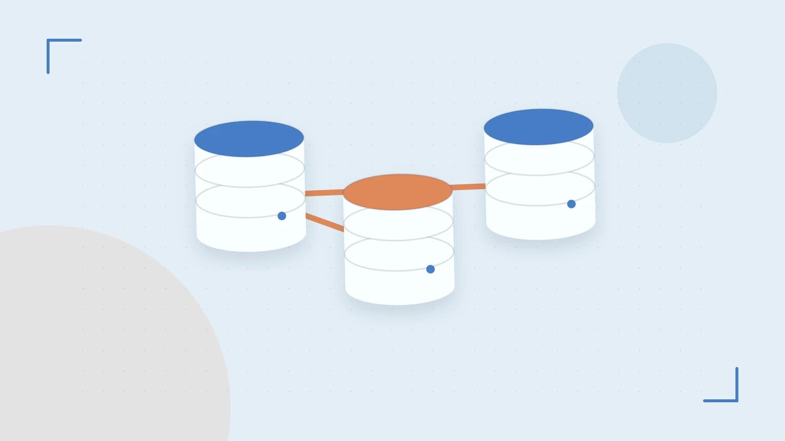 Editorial illustration of structured records, database cylinders and relationships between tables