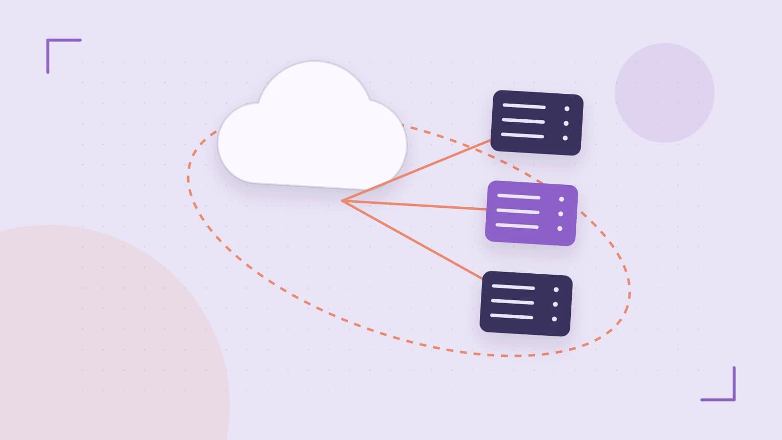 Editorial illustration of cloud infrastructure, connected server racks and an orbital service map