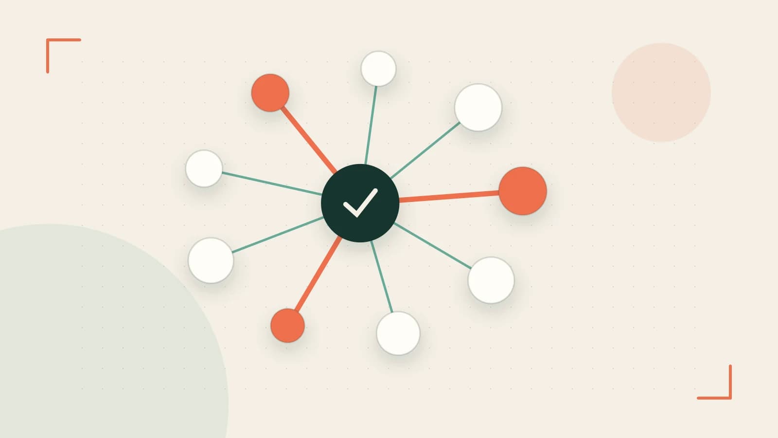Editorial illustration of an algorithmic node graph with branching paths and a highlighted result