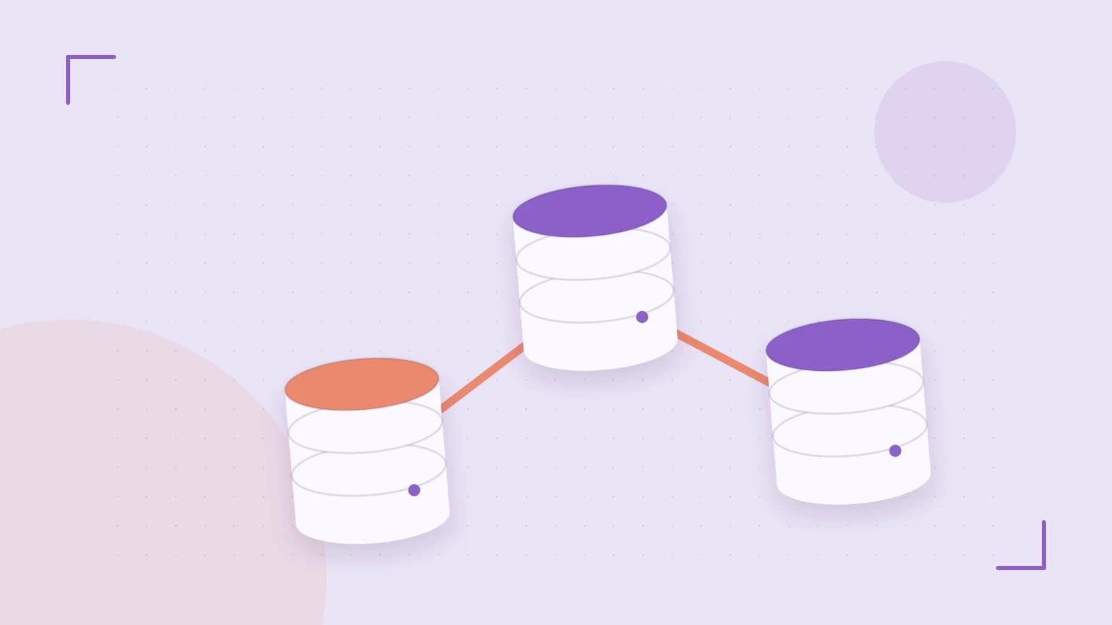 Editorial illustration of structured records, database cylinders and relationships between tables