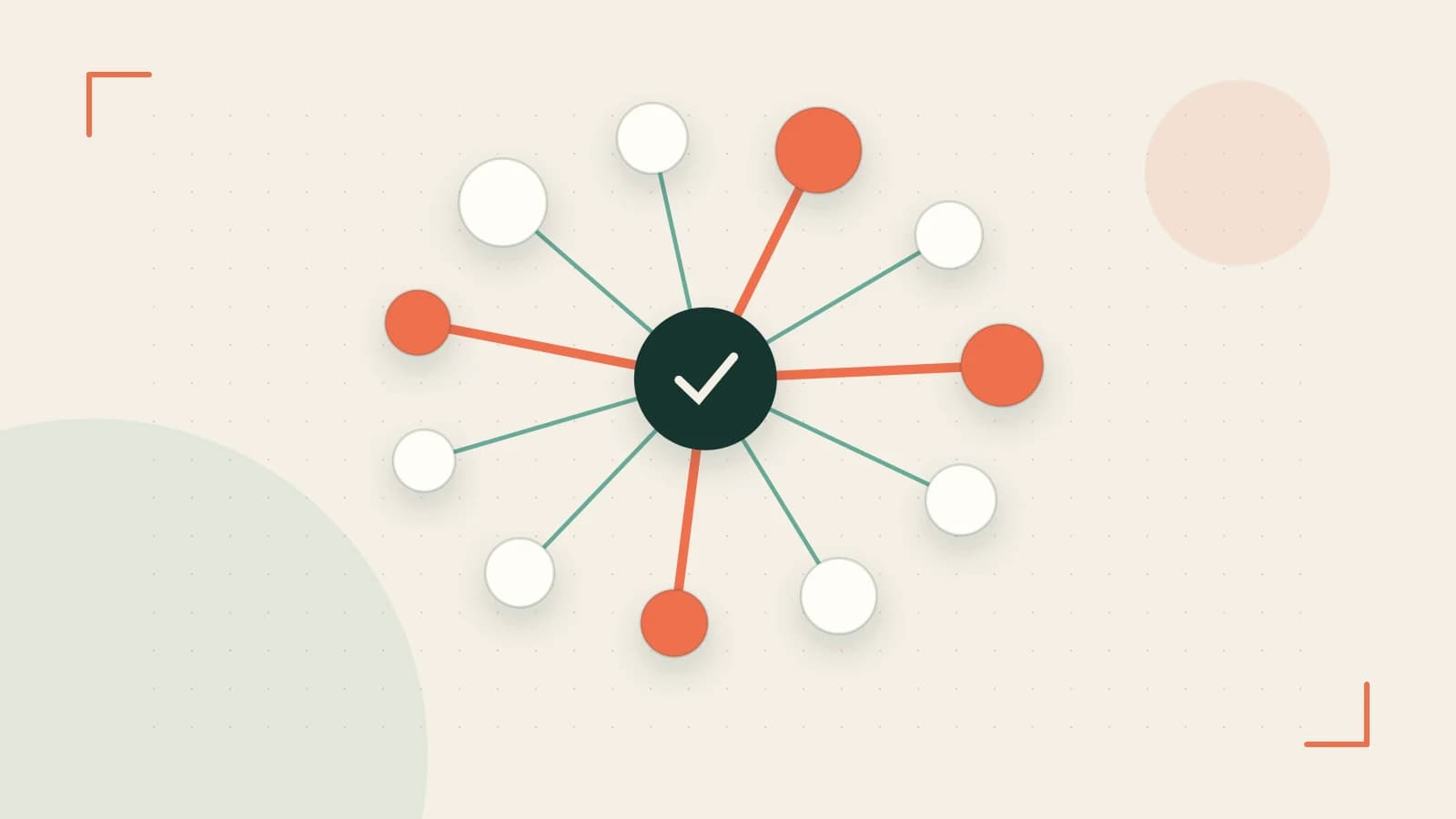 Editorial illustration of an algorithmic node graph with branching paths and a highlighted result
