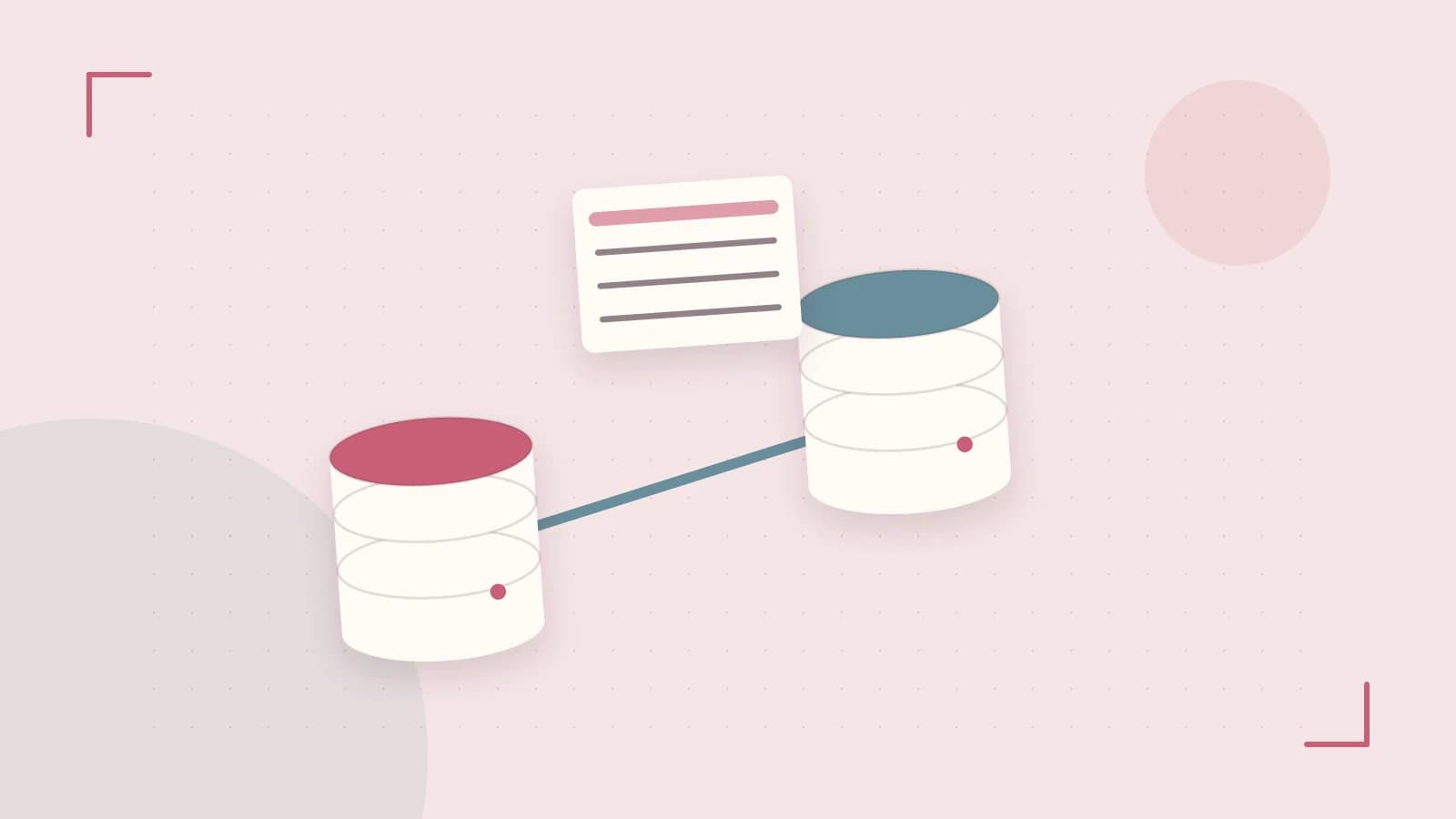 Editorial illustration of structured records, database cylinders and relationships between tables