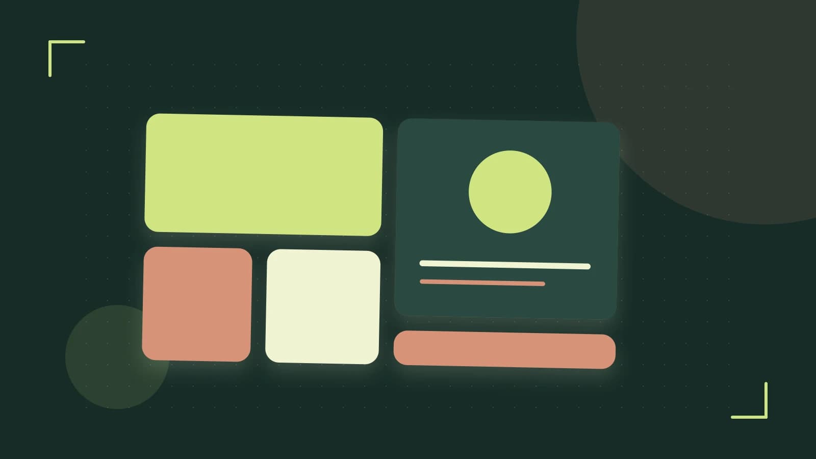 Editorial illustration of responsive browser layouts, overlapping design components and a color system