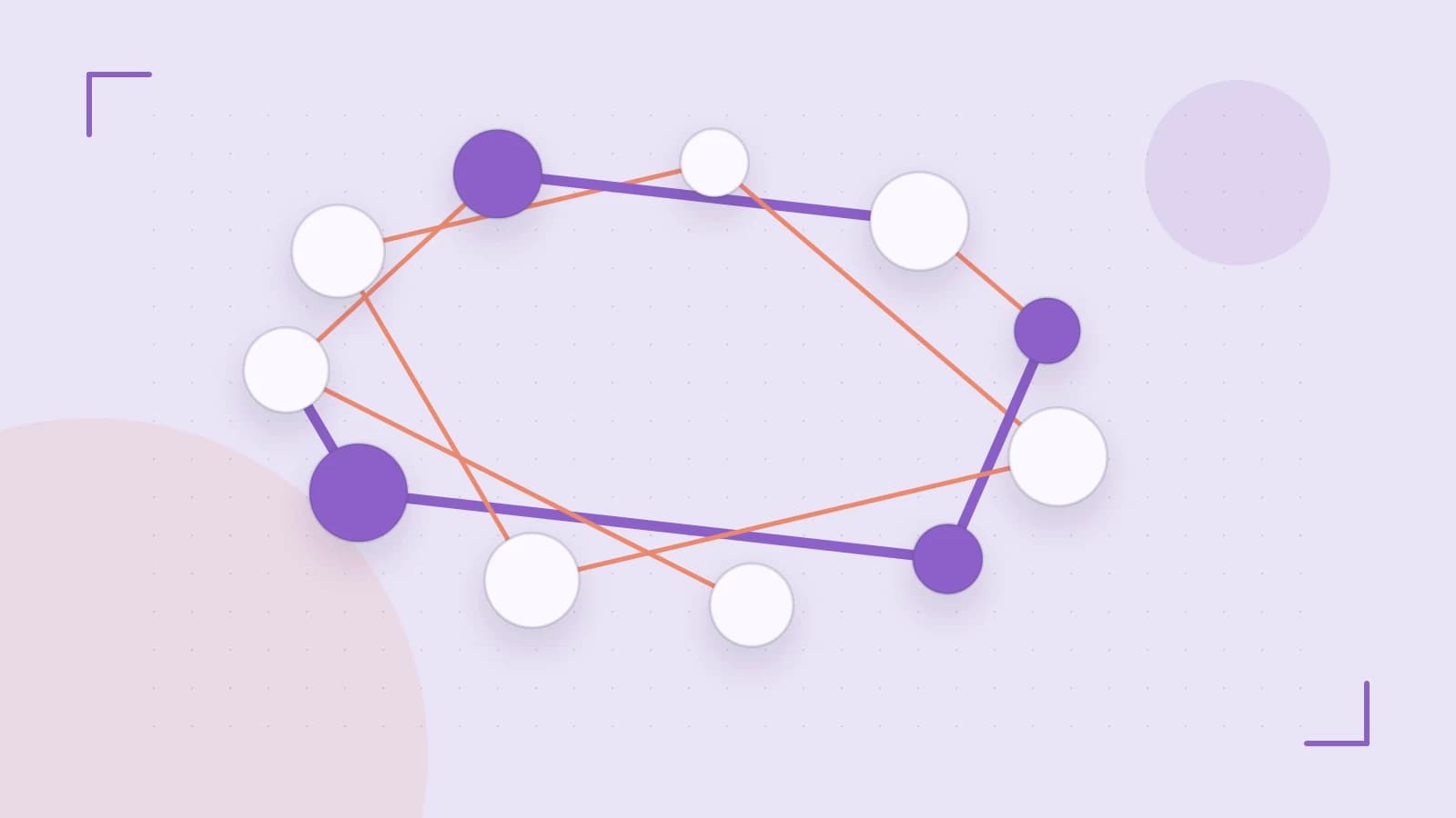 Editorial illustration of an algorithmic node graph with branching paths and a highlighted result